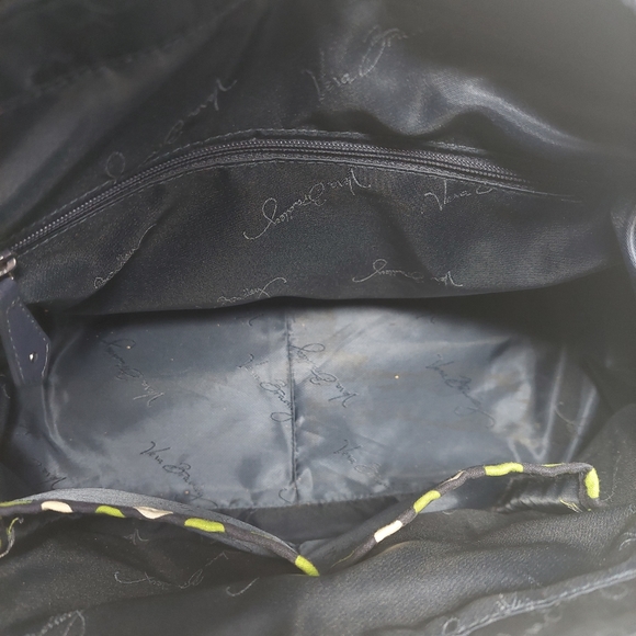 Vera Bradley Lucky Dots Trapeze Tote Navy Blue With Green White Polka Dots - Picture 12 of 12